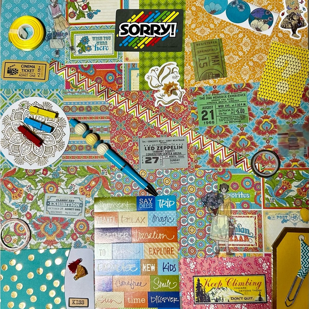 Bohemian themed junk journal scrapbook kit with beaded pen